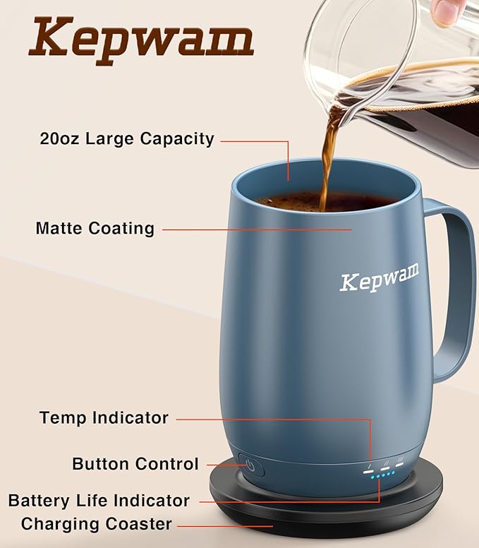 Heated Coffee Mug T2-Plus, 20oz Leading Large Capacity Self Heating Mug, Up to 8 Hrs Battery & Hot Up to 149?? Smart Coffee Mug for Women, Men