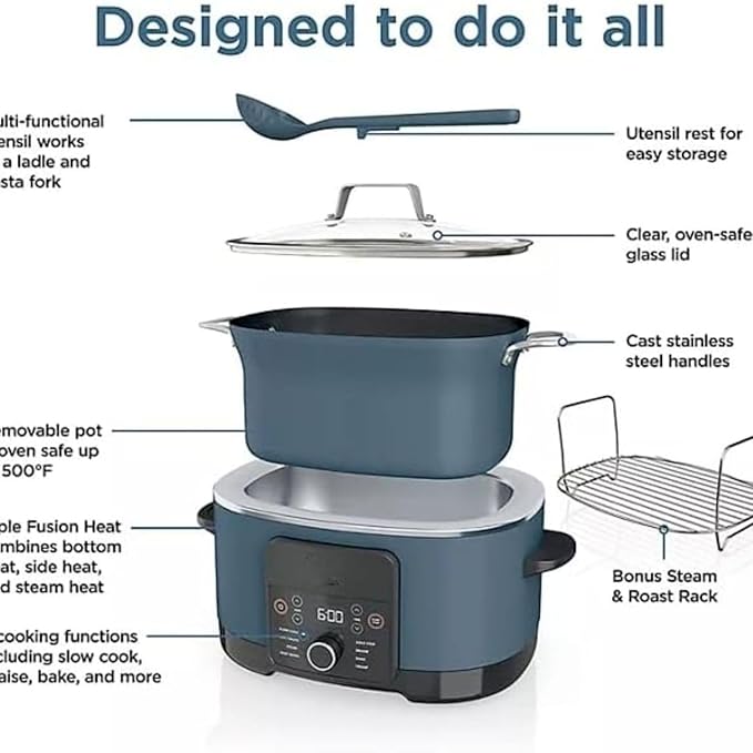 Ninja Foodi PossibleCooker PRO MC1000 8.5Qt Multicooker 8 in 1 Slow Cooker,Warmer, Glass Lid, Integrated Spoon, Nonstick (Blue)