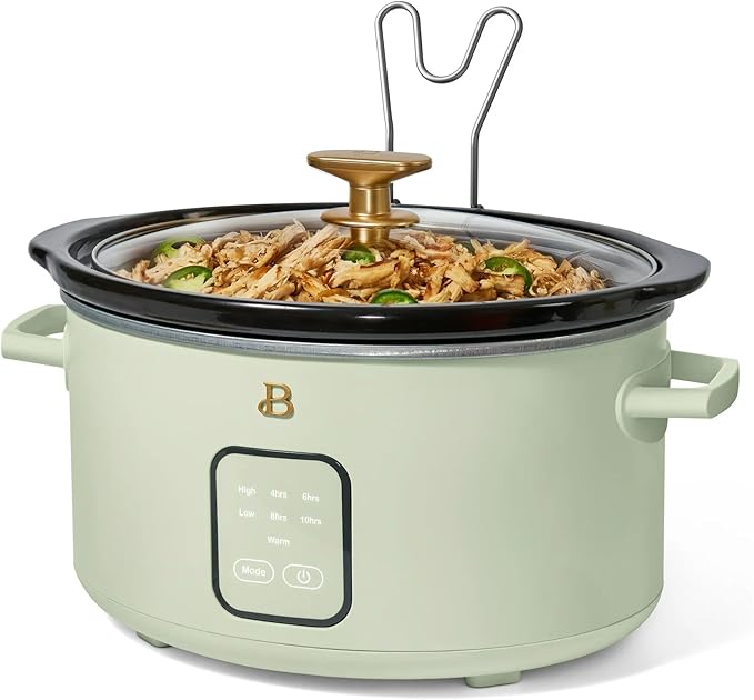 Beautiful 4 Quart Slow Cooker Touch Display Removable Stoneware Pot 4 Cooking Presets by Drew Barrymore (Sage Green)