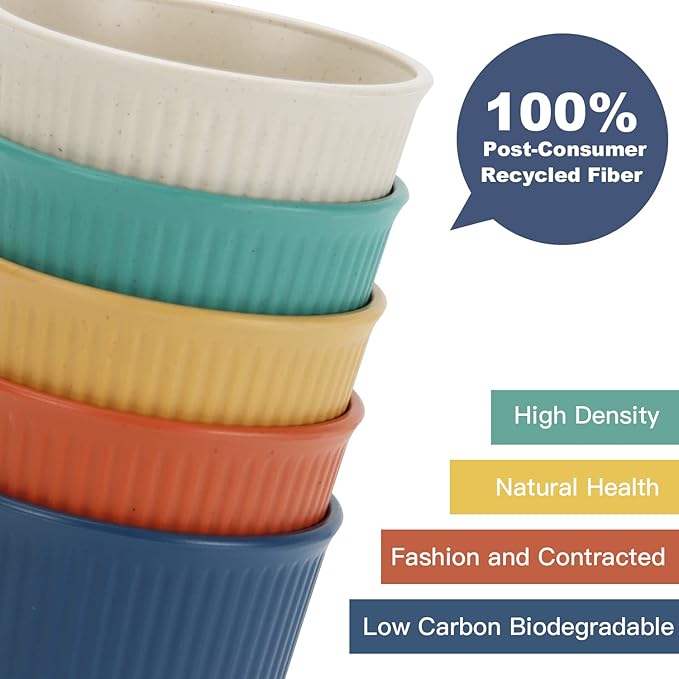 Homienly Drinking Glasses Wheat Straw cups,Unbreakable Alternative to 12oz Plastic Cups,Stackable and Lightweight Cups for Juice,Iced coffee-Colorful