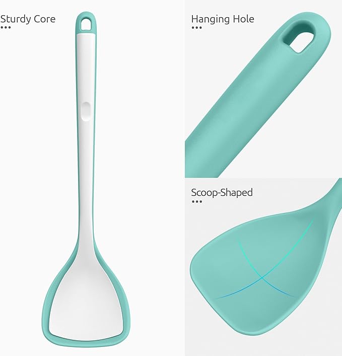 U-Taste 600쨘F Heat Resistant Wok Spatula: 13.76" Long, 3.63" Wide Silicone Cooking Utensils with Flexible Edge & Sturdy Core, for Kitchen Stir Fry, Serving, Scoop, Non-Stick Pan, Cast Iron (Aqua Sky)
