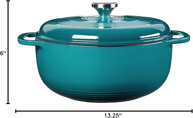 Lodge 6 Quart Enameled Cast Iron Dutch Oven with Lid ??Dual Handles ??Oven Safe up to 500째 F or on Stovetop - Use to Marinate, Cook, Bake, Refrigerate and Serve ??Lagoon