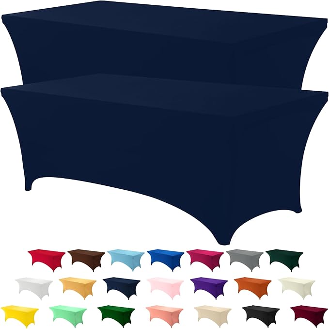 Utopia Kitchen 6FT Spandex Tablecloth [2 Pack, Navy Blue] 200 GSM Stretch, Fitted, Washable and Wrinkle Resistant Table Cloth Rectangle Cover for Trade Shows, Wedding, Parties [72Lx30Wx30H Inch]