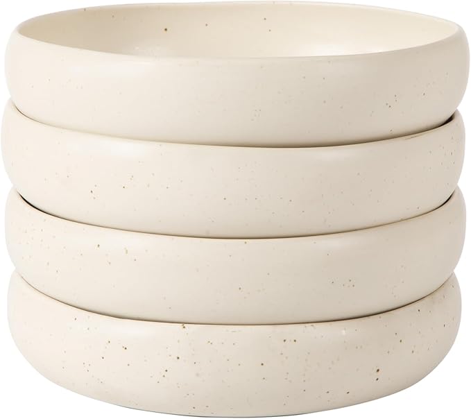 Bloomhouse - Two Time Oprah's Favorite Things Winner - Corsica Clay 4-Piece Meal and Pasta Bowl Set ??Sea Salt White Stoneware for Dinner, Serving & Everyday Use
