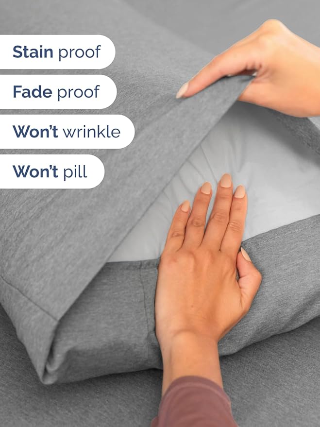 Extra Deep Pocket King Sheets - 4 Piece Breathable & Cooling Bed Sheets - Hotel Luxury Sheet Set - Soft, Wrinkle Free & Comfy - Easily Fits Extra Deep Mattresses - Deep Pocket Heathered Grey Sheets