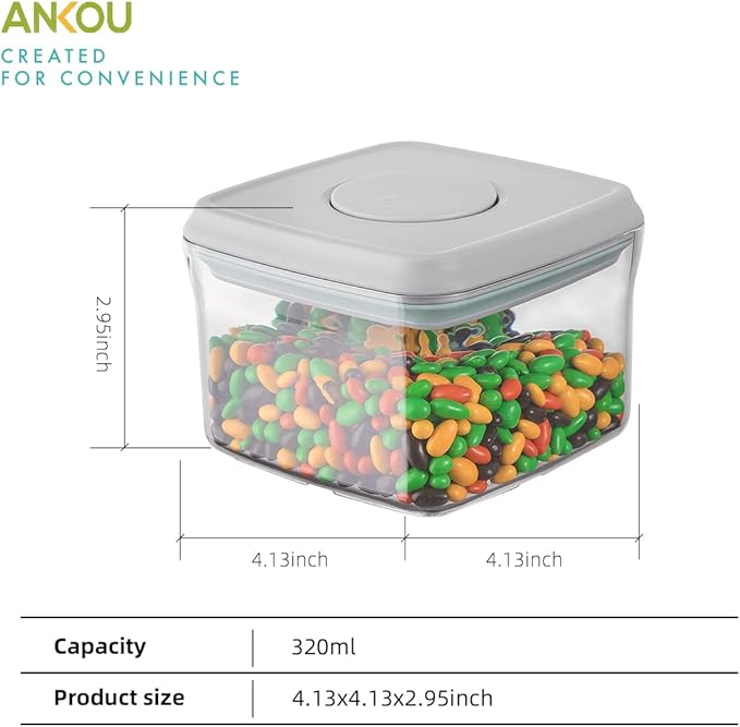 Ankou Airtight Food Storage Container - 0.32 QT 竊?80ml Small Pop Up Food Containers With Lids, Bpa Free Stackable Container for Sugar Tea Candy- 8 Labels - Clear