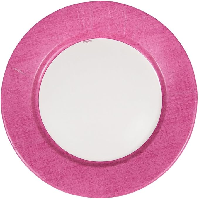 Caspari Linen Border Paper Dinner Plates in Fuchsia - Pack of 8