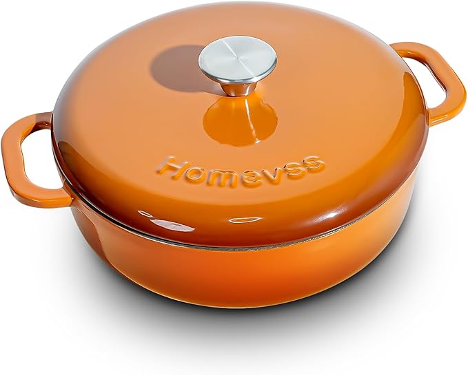 5.5 Quart Enameled Cast Iron Dutch Oven with Lid ??Dual Handles ??Oven Safe up to 500째 F or on Stovetop - Use to Marinate, Cook, Bake, Refrigerate and Serve ??Orange