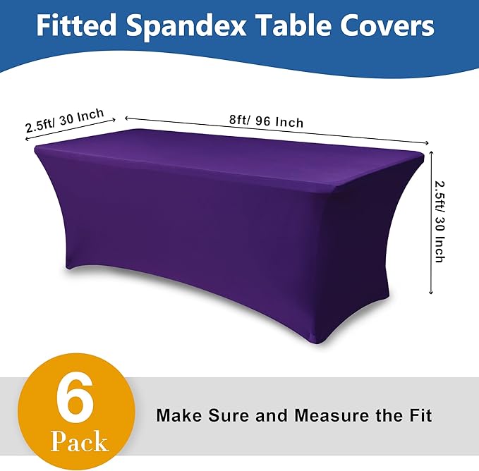 Enjoyidea Spandex Table Cloths for 8 Foot Rectangle Tables-6 Pack Fitted Stretch Dark Purple Table Covers-Folding Tablecloths for Party, Vendor Booth Display, Banquet Buffet Event, Craft Trade Show