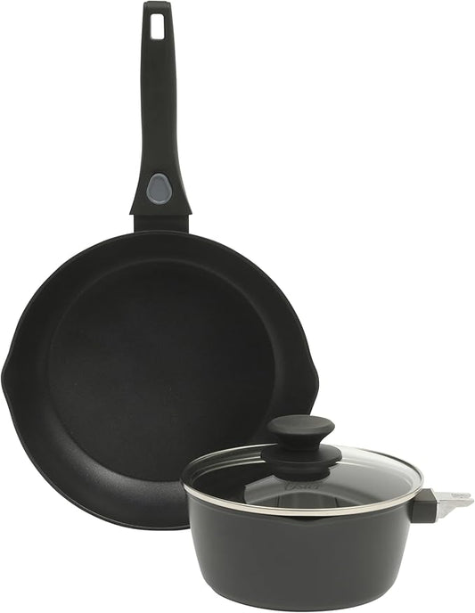 Oster SmartHandle 2-Qt Nonstick Saucepan & 10-Inch Fry Pan with Removable Handle Cookware Set ??Oven & Dishwasher Safe, Space-Saving Cookware