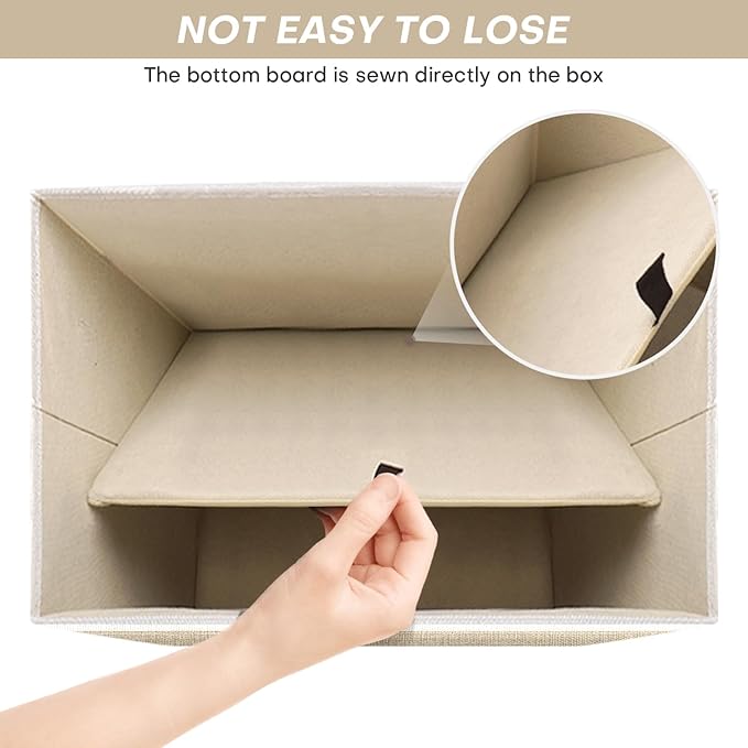Bagnizer Large 17" 42 Quarts Collapsible Stackable Storage Bins with Lids [3-Pack] Foldable Fabric Linen Storage Boxes Cube, Closet Organizer Baskets with Label (16.7 x 12 x 12, Beige & White)