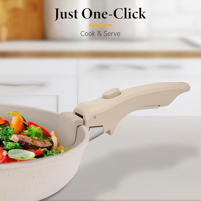 Removable Pot Handle Cream Beige, Universal Pan Handle, Replacement Handle for Pots and Pans, Fits All Cookware, Includes Spatula Rest & Drip Pad竊?Durable & Heat-Resistant