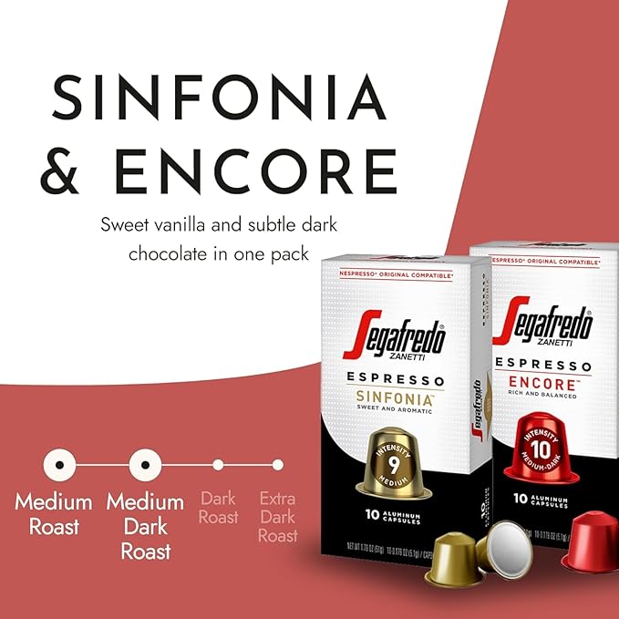 Segafredo Zanetti Espresso Capsules ??Aluminum Pods for Nespresso Original Machines ??Sinfonia & Encore Variety Premium Espresso ??Medium & Medium-Dark Roast ??Sinfonia & Encore, 10 Count (Pack of 4)