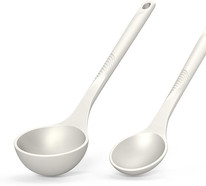 Silicone Cooking Utensils Set - 600째F Heat Resistant, Nonstick Kitchen Utensil Set with Spatulas, Spoons, Whisk, Tongs, BPA Free, Dishwasher Safe, Cream White
