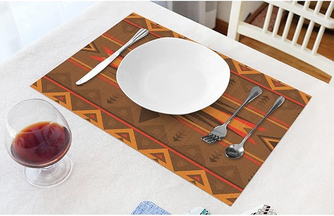 Moslion Aztec Pattern Placemats American Southwest Print Abstract Art Boho Table Placemats for Dinning Table Washable Cotton Linen 12x18 Inch, Set of 4…