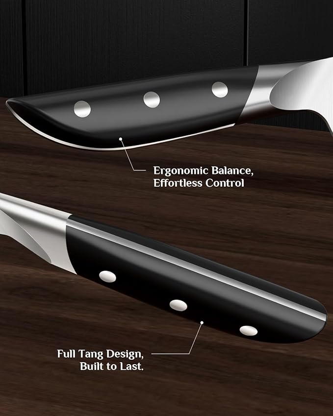 Knife Set - Haugo 14 PCS German Stainless Steel Kitchen Knife Sets with Block and Sharpener - Full Tang Knife Block Set and Ergonomic Handle - Elegant Black- Obsidian Series