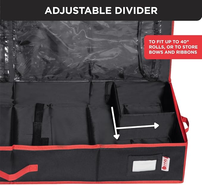HOLDN??STORAGE Premium Wrapping Paper Storage Container - Durable 600D Tear-Proof, Fits 27 Rolls Gift Wrap, Extra Pockets for Ribbons & Bows, Underbed Storage - Ideal for Holiday Christmas, Black