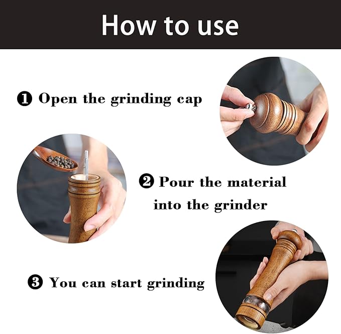2Pcs Salt and Pepper Grinder, with Acrylic Visible Window Ceramic Grinding Manual Grinder