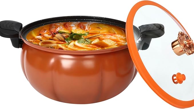 8l/2.11gal stainless steel pressure cooker,ollas de presi처n para cocinar,Non-Stick Pumpkin Shaped Soup Pot, Multi-Function Micro Pressure Cooker,Anti-Explosion Safe,Heat-Resistant & Anti-Scald