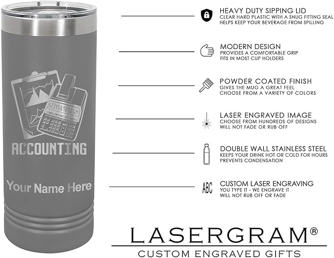 LaserGram 22oz Vacuum Insulated Skinny Tumbler, Gardening, Personalized Engraving Included (Gray)