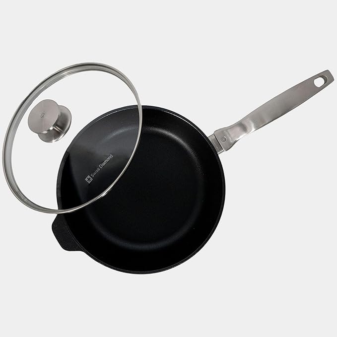 Swiss Diamond Nonstick Hybrid Ceramic and Diamond-Infused Deep Saute Pan With Glass Lid, PFAS- and PFOA-free, Dishwasher & Oven Safe Up To 500 째F (3.2 Quart)