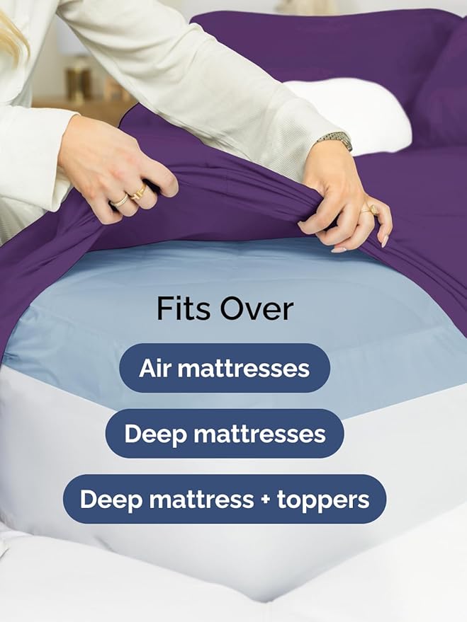 Extra Deep Pocket Twin XL Sheets - 3 Piece Breathable & Cooling Bed Sheets - Hotel Luxury Bed Sheet Set - Soft, Wrinkle Free & Comfy - Easily Fits Extra Deep Mattresses - Deep Pocket Purple Sheets Set