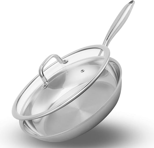 Stainless Steel Pan竊똍on-Toxic PFAS, PFOA & PTFE Free, Compatible With All Cooktops & Induction Safe, Oven Safe Pan for Searing & Saut챕ing, Long Lasting Cookware. (12 Inch)