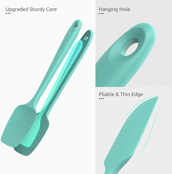 U-Taste 600쨘F Heat Resistant Silicone Spatulas: Flexible Food-Grade Silicon Baking Scraper, Kitchen Cooking Mixing Utensils with Upgraded Sturdy Handle Tip for Nonstick Cookware (4-Pc., Aqua Sky)