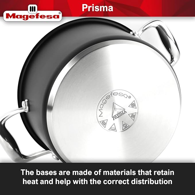 MAGEFESA Prisma 8-Piece Stainless Steel Cookware Set ??Durable Pots & Pans with Nonstick Interior, Matte Black Exterior, Oven Safe up to 392째F