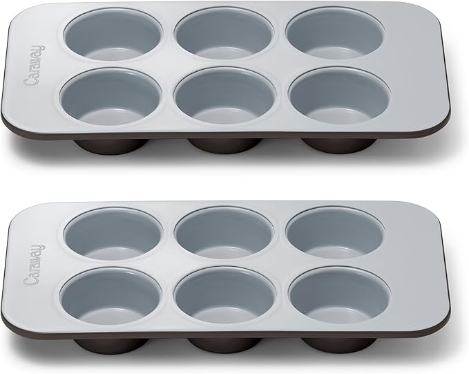 Caraway Nonstick Ceramic 6 Cup Muffin Pan Duo ??Non-Toxic, PTFE & PFOA Free ??Oven Safe ??Aluminized Steel Core ??Small Muffin Pan for Baking Cupcakes, Muffins & More - Black