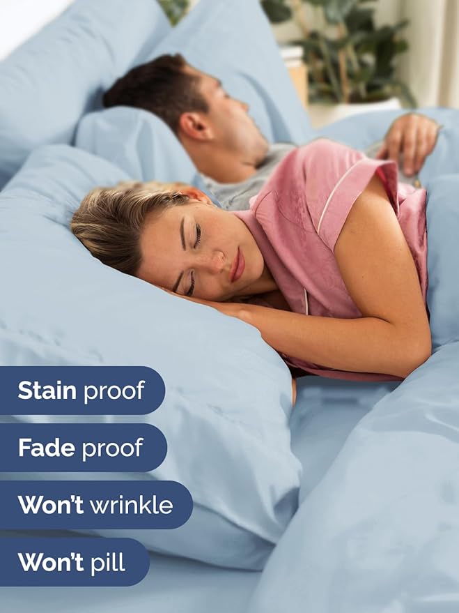 Extra Deep Pocket Cal King Sheets - 4 Piece Breathable & Cooling Bed Sheets - Hotel Luxury Bed Sheet Set - Soft, Wrinkle Free & Comfy - Easily Fits Extra Deep Mattresses - Deep Pocket Sky Blue Sheets