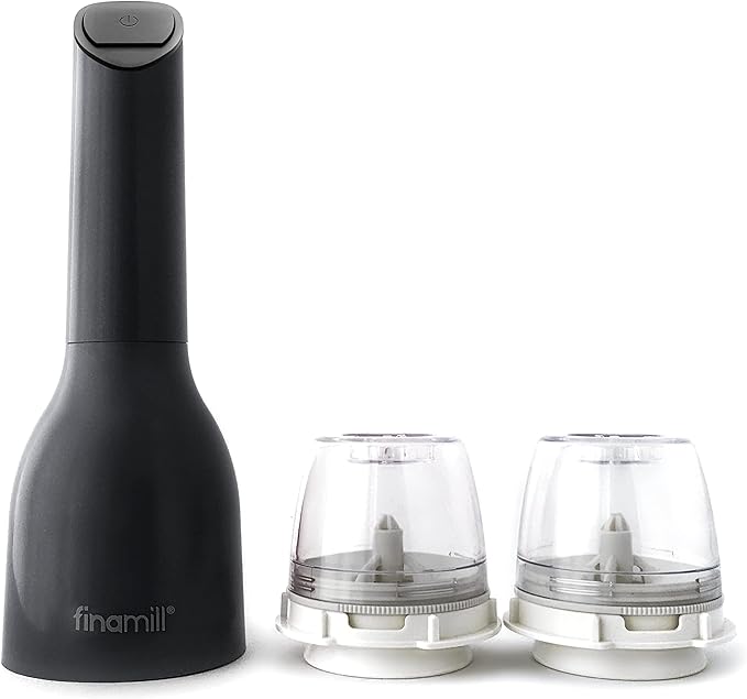 FinaMill?셲 Award-Winning Battery Operated Salt and Pepper Grinder Set ??Adjustable Coarseness, Ceramic Grinding Elements, LED Light, 2 Quick-Change Pods ??Perfect for Home Cooking and Gifting