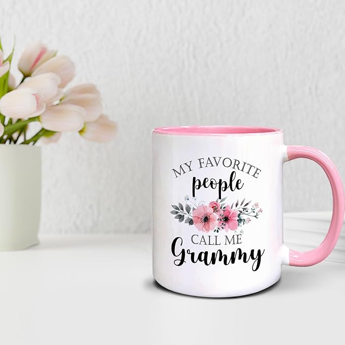 QASHWEY Grammy Coffee Mug, Grammy Gift, Grandma Coffee Mugs, Grandma Gifts, Mothers Day Mug Tea Cup Gifts for GrandmaGrammy, My Favorite People Call MeGrammy CoffeeCups Ceramic 11oz(Pink)