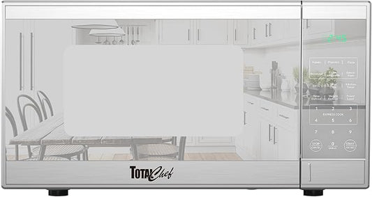 Total Chef 0.9 Cu Ft Microwave Oven ??Compact Countertop Kitchen Appliance, Small Stainless Steel Microwave with Digital Touch, Pre-Set Functions, 10.6??Turntable, 900 Watt
