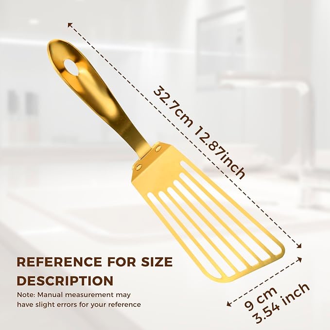 Snailhouse Slotted Spatula, Stainless Steel Metal High Heat Cooking Fish Turner Spatula for Kitchen Use Flipping, Turning, Frying, Gold