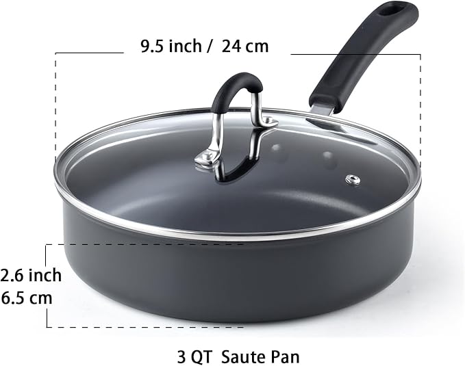 Cook N Home 2635 3 Quart/24cm Anodized Nonstick Saute Pan, 3 Quarts, Black