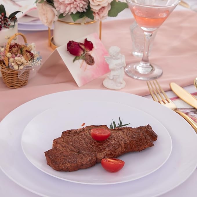Hioasis 100pcs White Plastic Plates for Party - 7.5" Dinner Plates Disposable, Heavy -duty, Classy and Elegant for Wedding and New Year