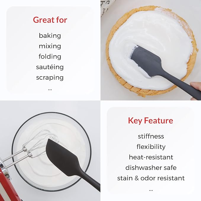 Elihome Chef Series 3 Piece Silicone Spatula Set - 600째F Heat Resistant Non Stick Rubber Kitchen Scraper Spatulas for Cooking, Baking, and Mixing ??BPA Free and LFGB Certified Silicone (Grey)