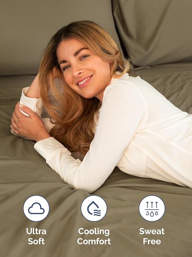 Extra Deep Pocket Split King Sheets - 5 Piece Breathable & Cooling Bed Sheets - Hotel Luxury Bed Sheet Set - Soft, Wrinkle Free & Comfy - Easily Fits Extra Deep Mattresses - Deep Pocket Khaki Sheets