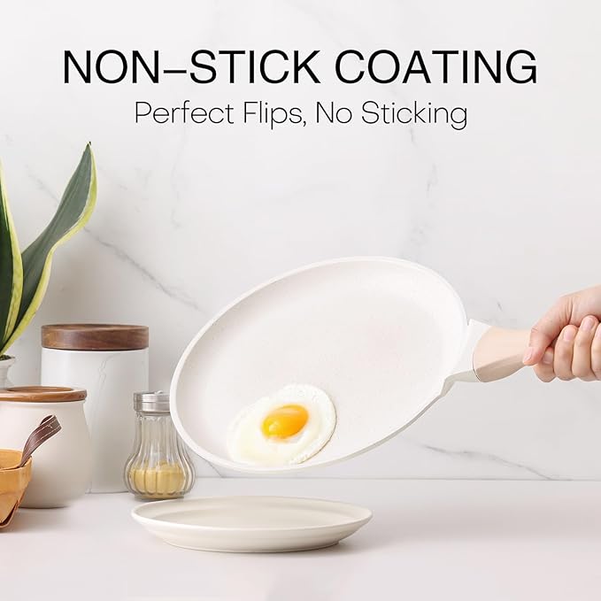 Kordisen Crepe Pan Nonstick, 10 Inch Healthy Coating Comales para Tortillas Dosa Pan with Spreader, Induction Compatible, PFOA Free (White)