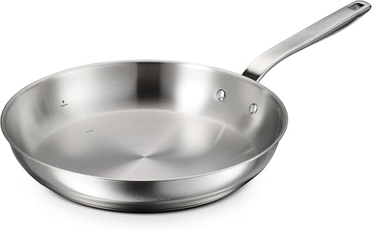 Tramontina Tempo Tri-Ply Base Stainless Steel 12-Inch Large Frying Pan, Induction-Ready Skillet, Oven-Safe, Dishwasher-Safe