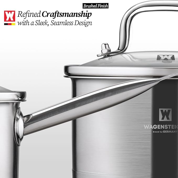 2.23 Quarts 3-Ply Stainless Steel Saucepan with Aluminum Core, Tempered Glass Lid, Compatible with All Cooktops, Quick & Even Heating, Rust & Corrosion Resistant (6.89" Diameter)