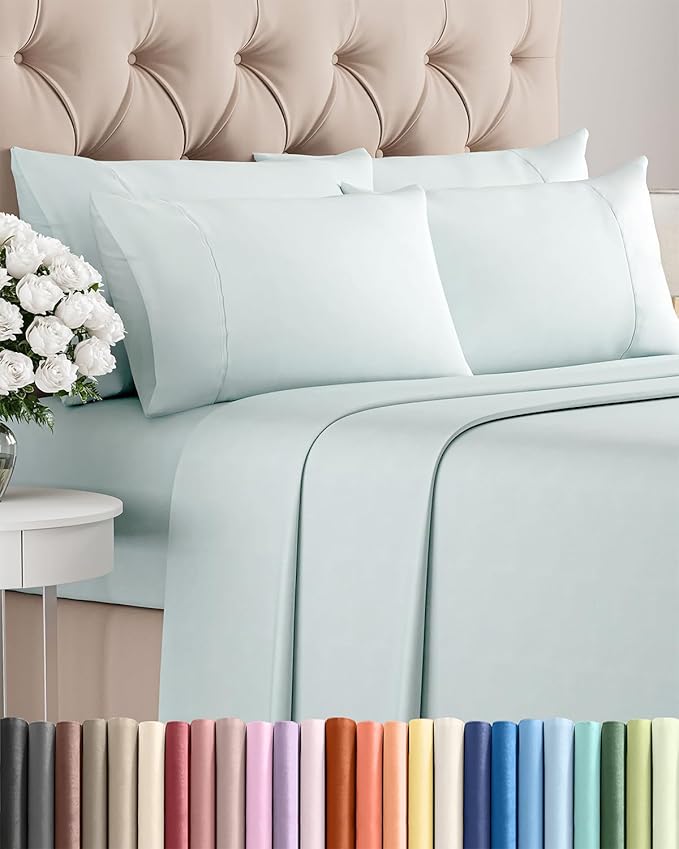 Cal King 6 Piece Sheet Set - Cooling & Breathable Bed Sheets - Hotel Luxury Bed Sheets for Women, Men, Kids & Teens - Deep Pocket Bedding w/Easy Fit - Soft & Wrinkle Free - Cal King Ice Blue Sheets