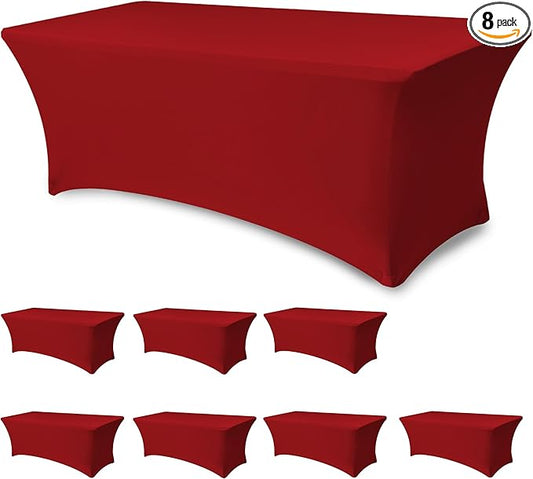 Enjoyidea Spandex Table Cover for 6 foot Rectangle Tables-8 Pack Fitted Stretch Red Tablecloth-Elastic 6ft Christmas Tablecloths for Party, Vendor Booth Display, Banquet Buffet Event, Craft Trade Show