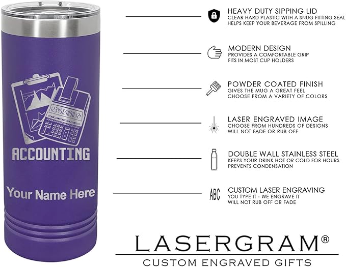 LaserGram 22oz Vacuum Insulated Skinny Tumbler, Gardening, Personalized Engraving Included (Dark Purple)
