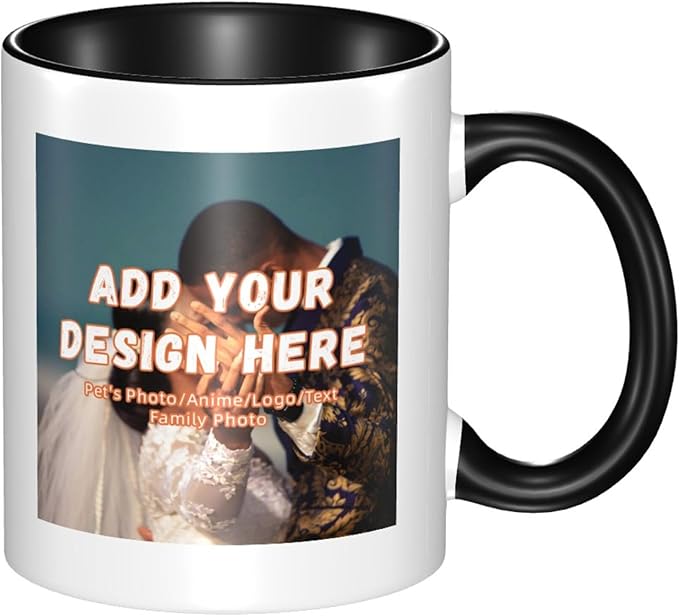 Customizable Mugs and Coffee Cups with Various Creative Designs Customize Your Photos Images Texts Partial or Full-Size Printing (Partial, Black)