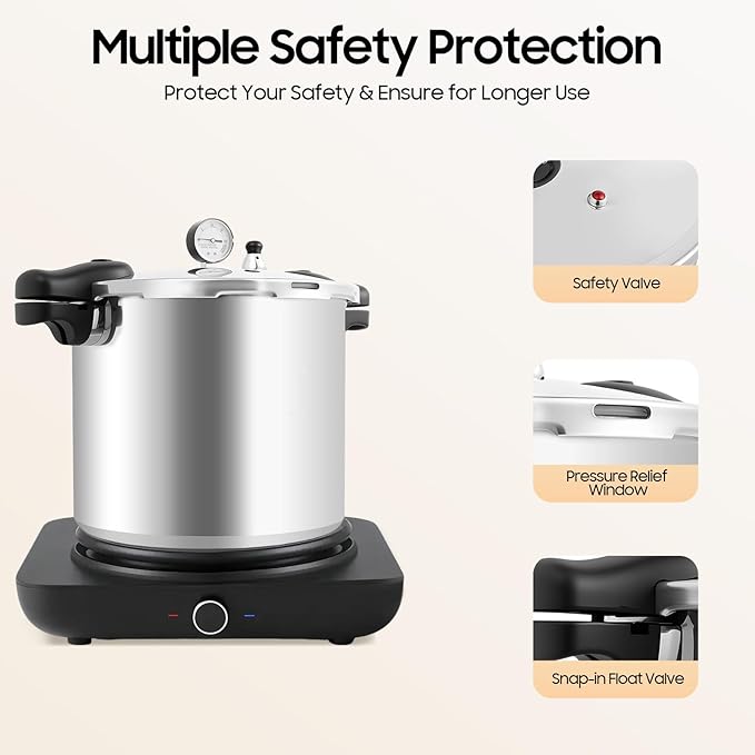 Pressure Canner Cooker, 23 Quart Large Capacity Aluminium Thickened Explosion-proof Electric Pressure Canner Commercial Manual Canning Cookware w/Gauge Release Valve for Gas, Electric