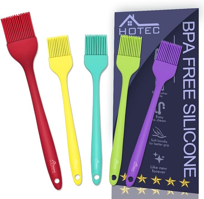 HOTEC 600??Heat Resistant BPA Free Silicone Marinading Meat Grill Basting Pastry Brush for Oil Butter Sauce Sausages Desserts Turkey Baster Grill Barbecue, Multicolor