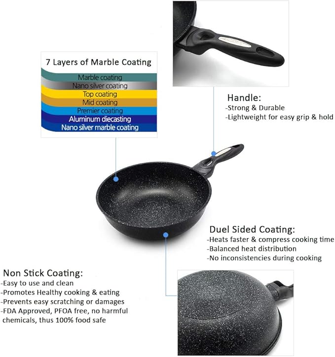Marble Coated Cast Aluminum Non Stick Frying Wok (26cm / 10 Inch)