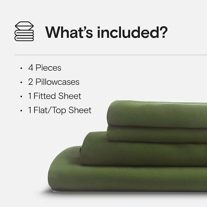 DOZ Sheet Set, 100% Viscose derived from Bamboo, Organically Grown, Buttery Soft, Cooling Sheets, High GSM, Deep Pockets - 4 Piece - 2 Pillowcases 1 Fitted 1 Top Sheet (Forest, Queen)